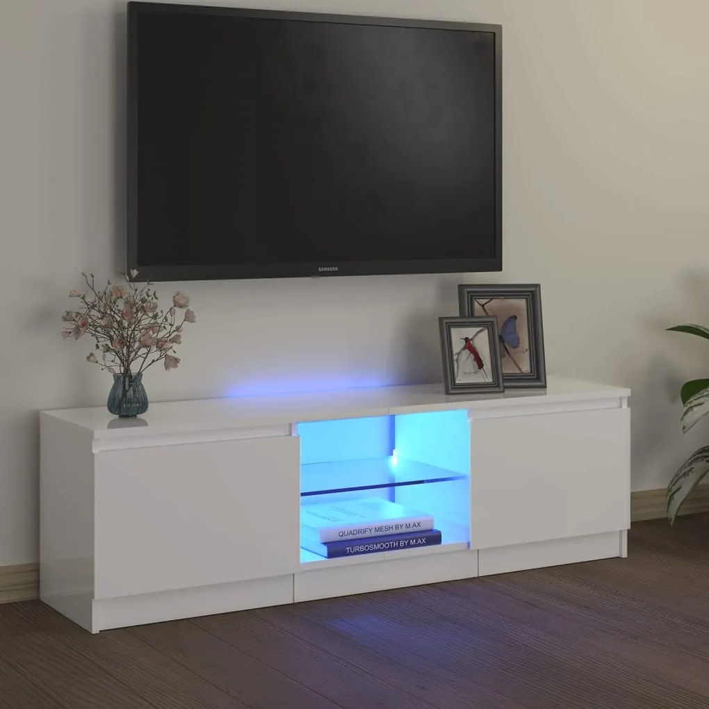 Móvel de TV Vinici com Luzes LED de 120cm - Branco Brilhante - Design