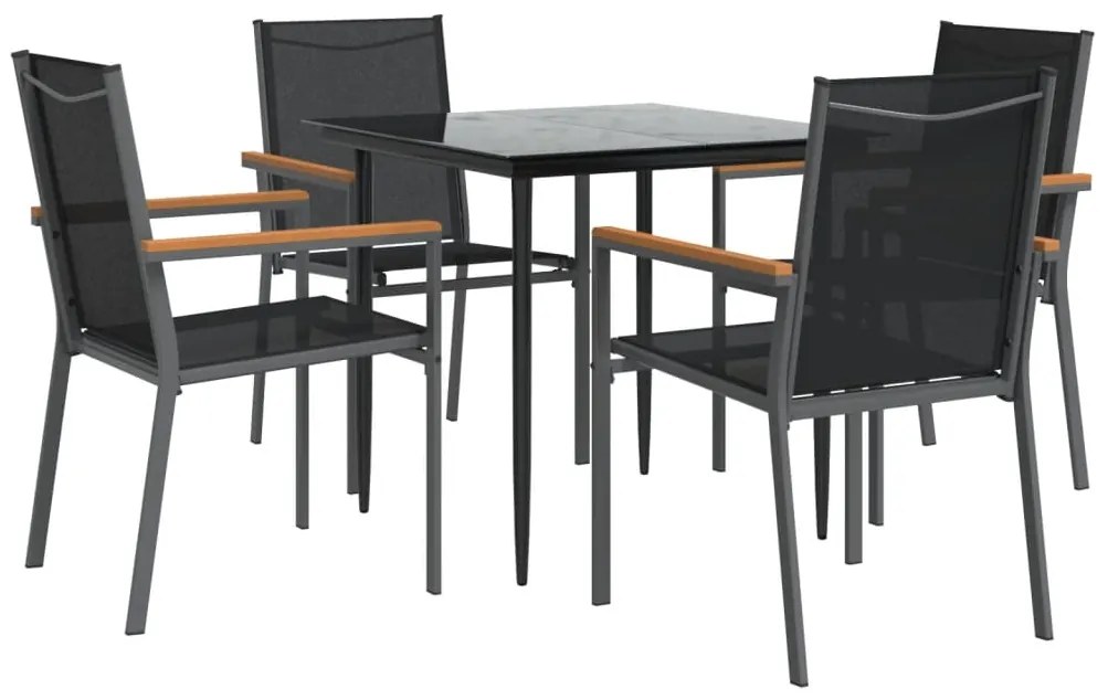 5 pcs conjunto de jantar para jardim textilene e aço preto