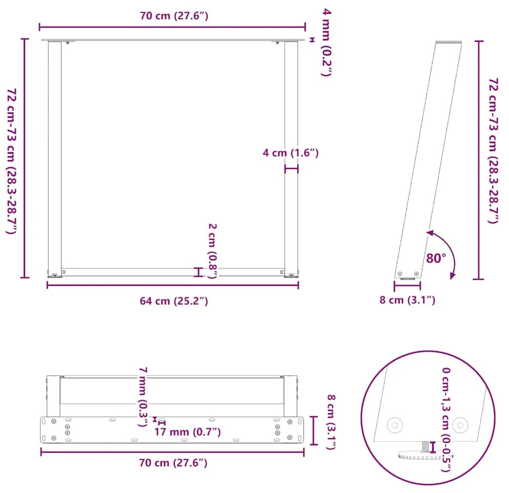 Pernas p/ mesa de jantar 2 pcs em forma de U 70x(72-73) cm aço