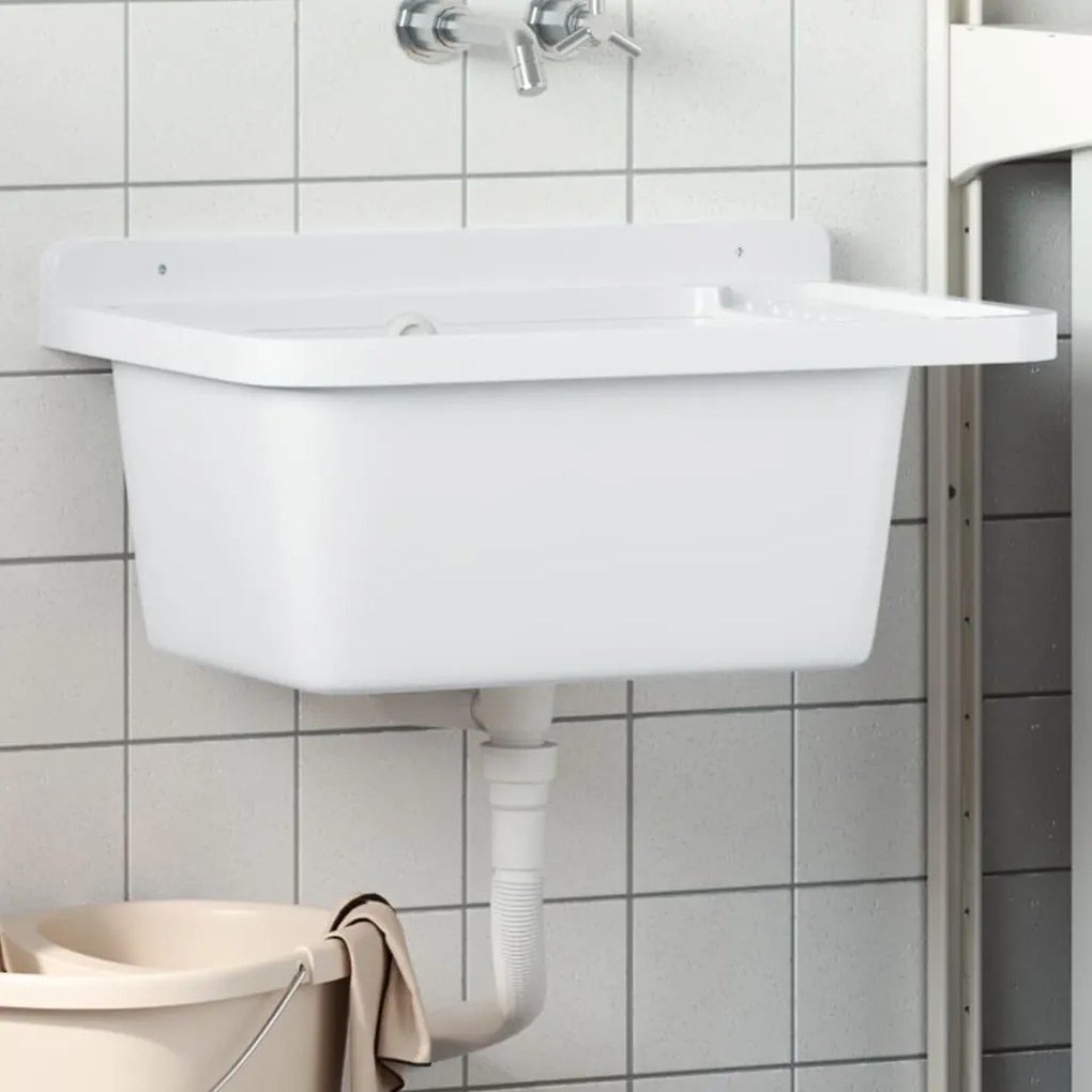 vidaXL Lavatório de parede 60x40x28 cm resina branco