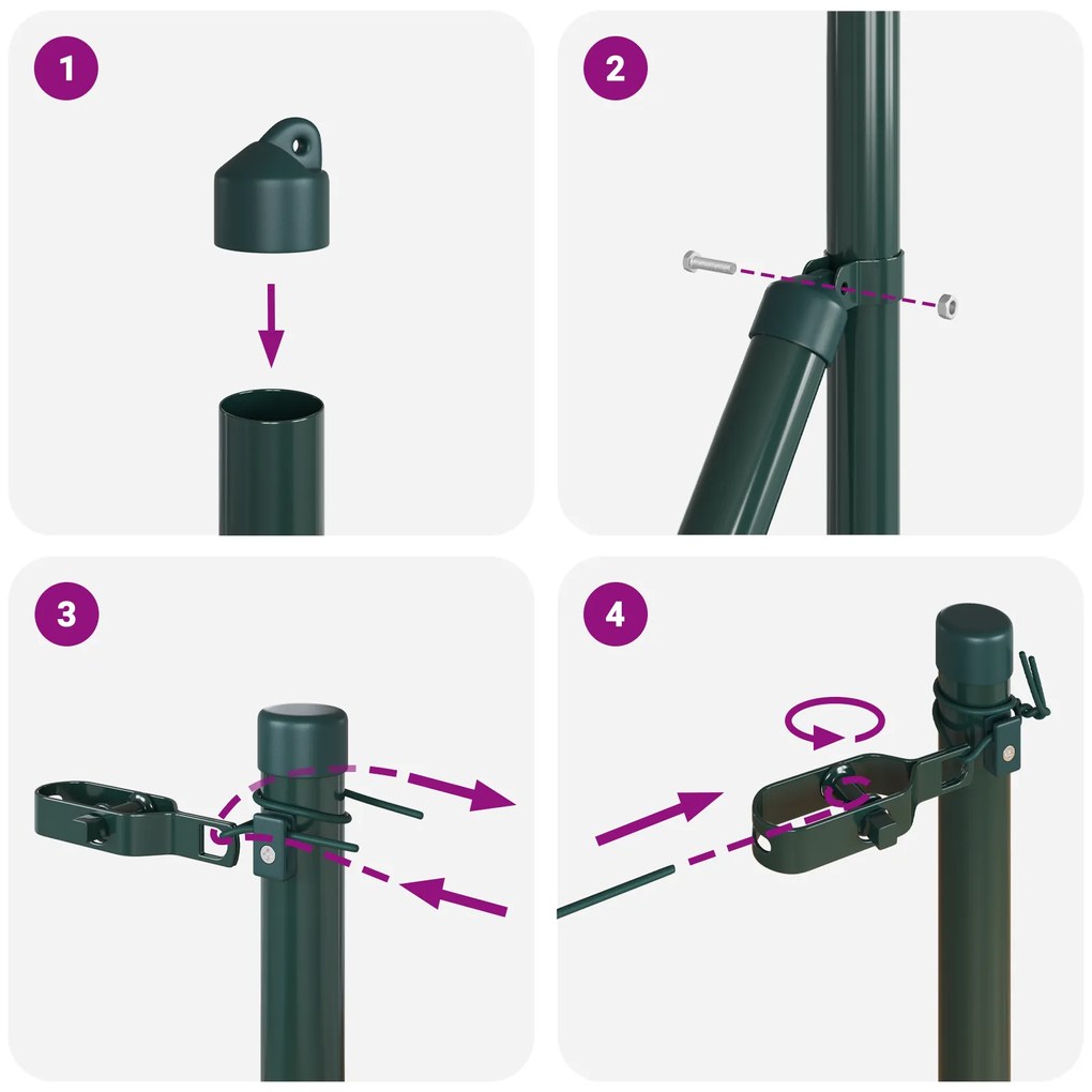 Postes de cerca vidaXL 52 pcs Verde Ø32 mm 200 cm Aço galvanizado