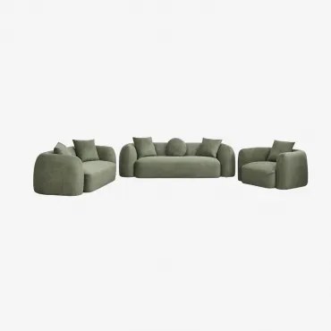 Conjunto De Sala Com Sofá Modular De 3 Lugares, Sofá De 2 Lugares E Poltrona Em Chenille Coco Chenille Verde Sálvia - Sklum