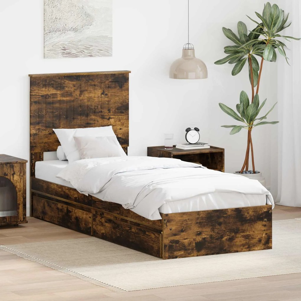 vidaXL Cama com Armazenamento com gaveta Carvalho Defumado 75 x 190 cm
