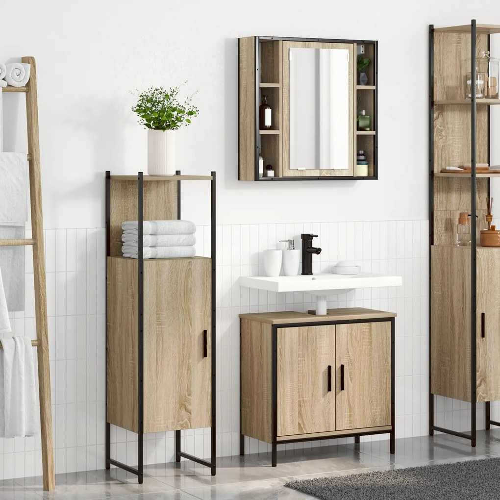Conjunto de Móveis para Casa de Banho 3 Peças Carvalho Sonoma Madeira