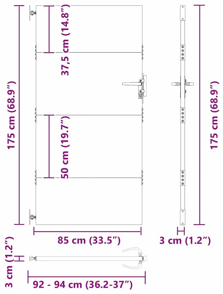 Portão de Jardim Preto 105 x 175 cm Aço com Revestimento em Pó