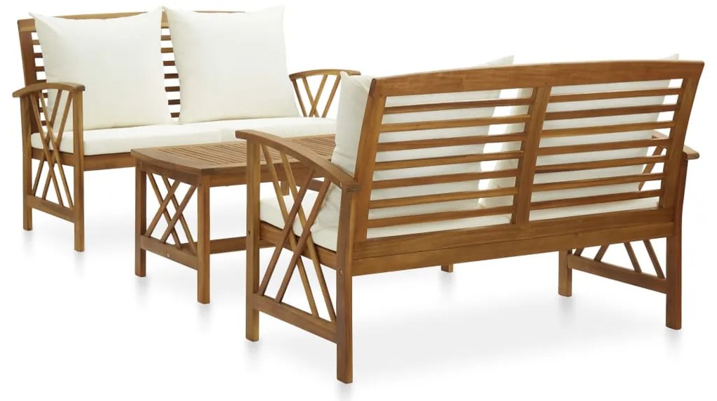3 pcs conjunto lounge de jardim c/ almofadões acácia maciça
