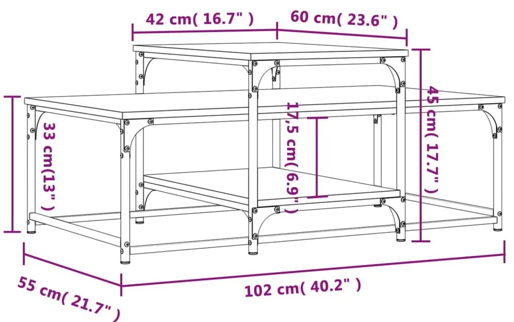Mesa de centro 102x60x45 cm derivados madeira carvalho castanho