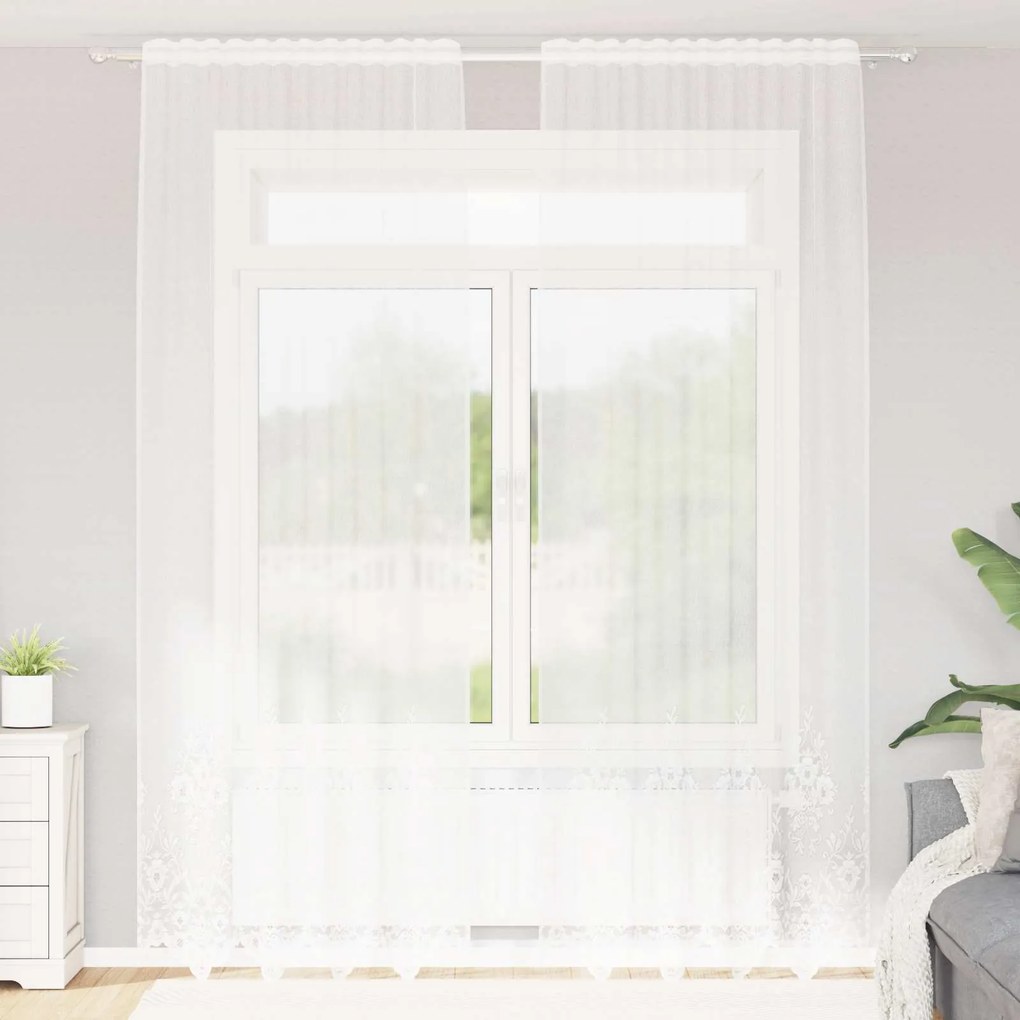 vidaXL Cortina de Renda com cortinas Branco 300 x 150 cm Poliéster
