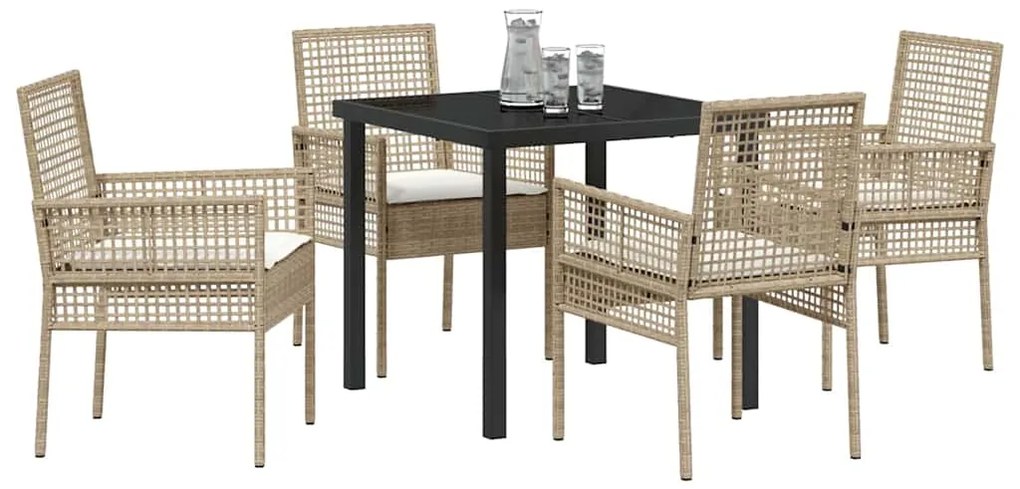 Conjunto de Jantar de 5 Peças com Almofadas Bege Rattan Poliéster