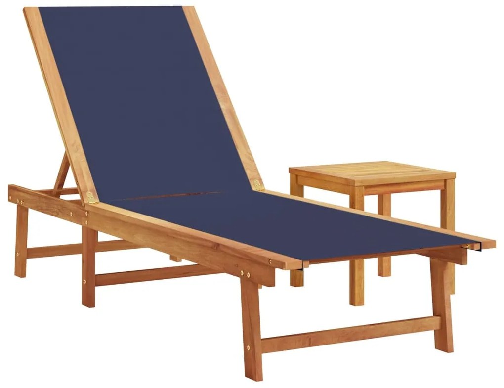 Espreguiçadeiras com mesa 2 pcs acácia maciça/textilene azul