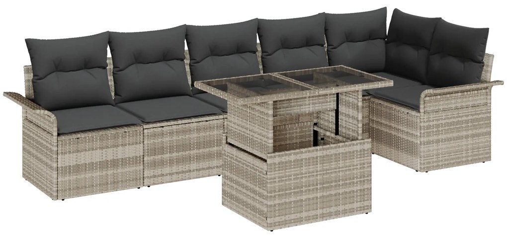 Conjunto de Sofá de Jardim vidaXL 7 Peças com Almofadas Cinza Claro de