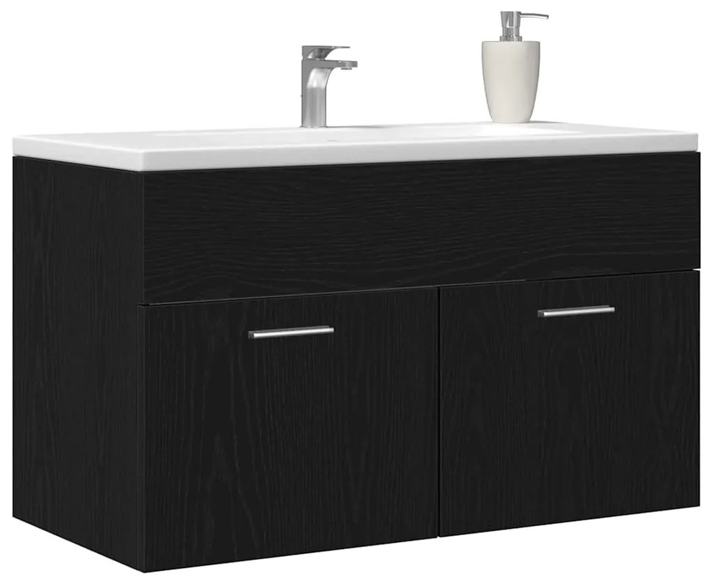Gabinete de Pia de Banheiro vidaXL Carvalhos Pretos 90x38,5x46 cm Made