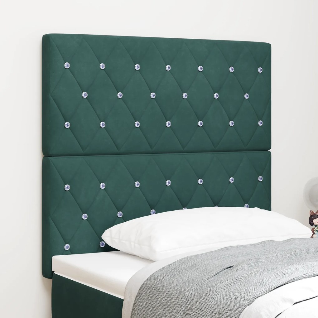 Cabeceira vidaXL Botão de Cristal de Veludo Verde Escura 100 cm, Cabec