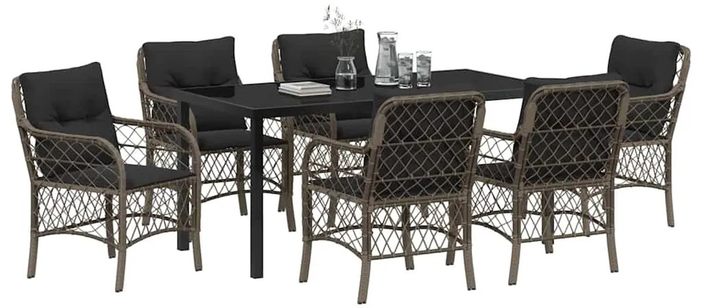 Conjunto de Jantar de Jardim com 7 Peças e Almofadas Cinza em Rattan S