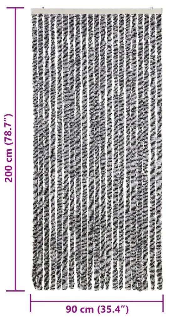 Cortina anti-insetos 90x200 cm chenille cinzento/preto/branco
