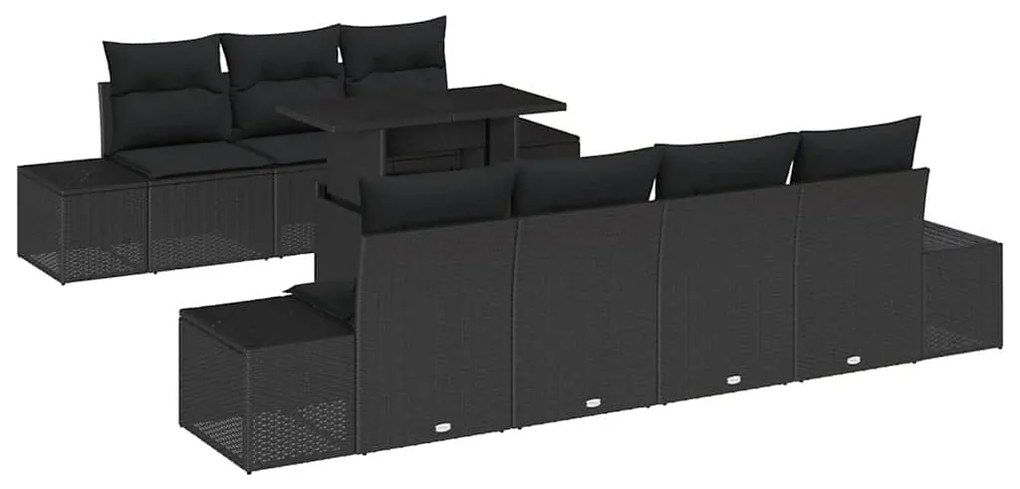 Conjunto de Sofás de Jardim de 8 Peças com Almofadas Preto Rattan Poli
