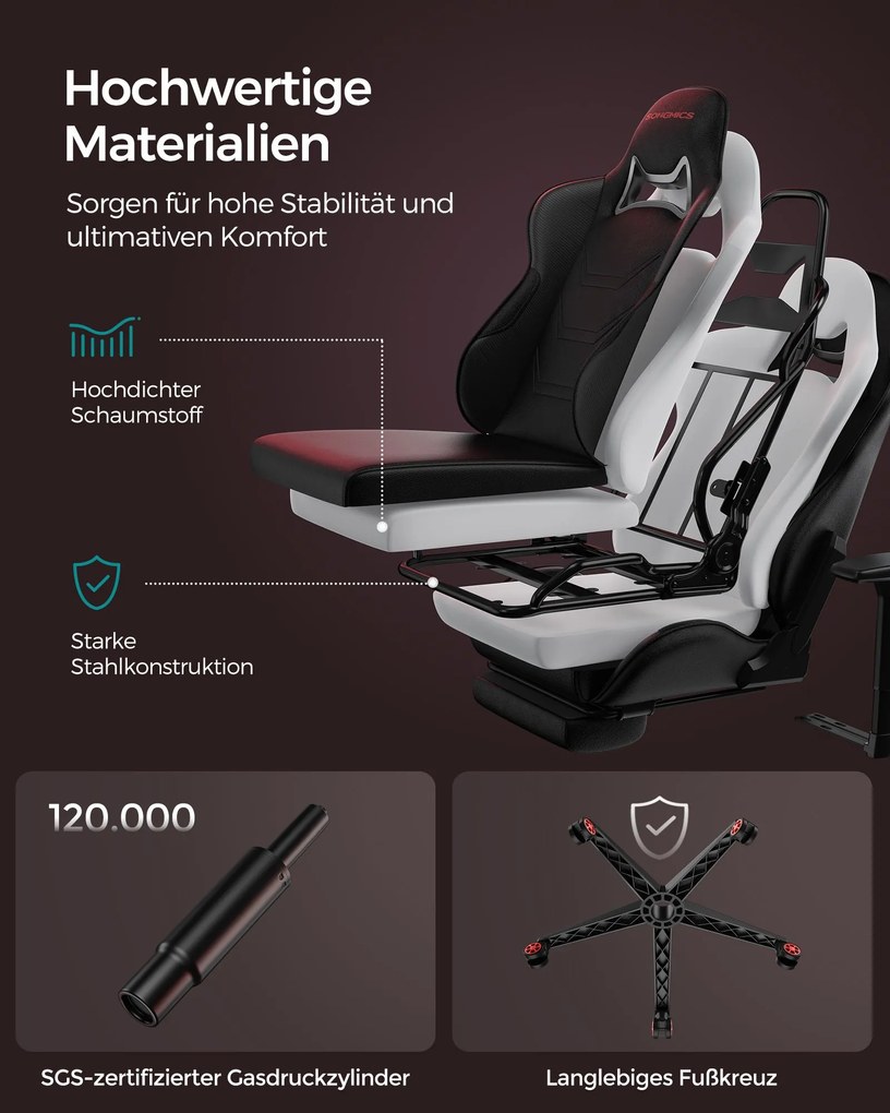 Cadeira gaming com Almofada ergonómica para apoio de cabeça preto-vermelho