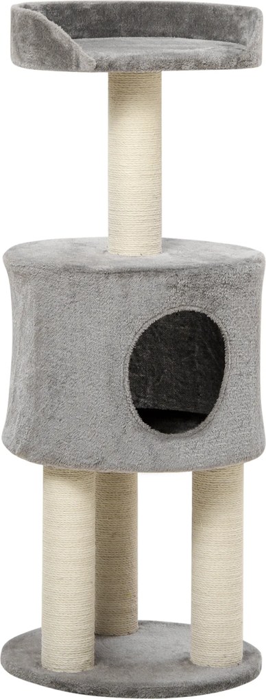 PawHut Árvore para Gatos com Arranhadores e Raspadores em Sisal Natural Árvore Escalável Casinha Altura 103 cm Cinza | Aosom Portugal