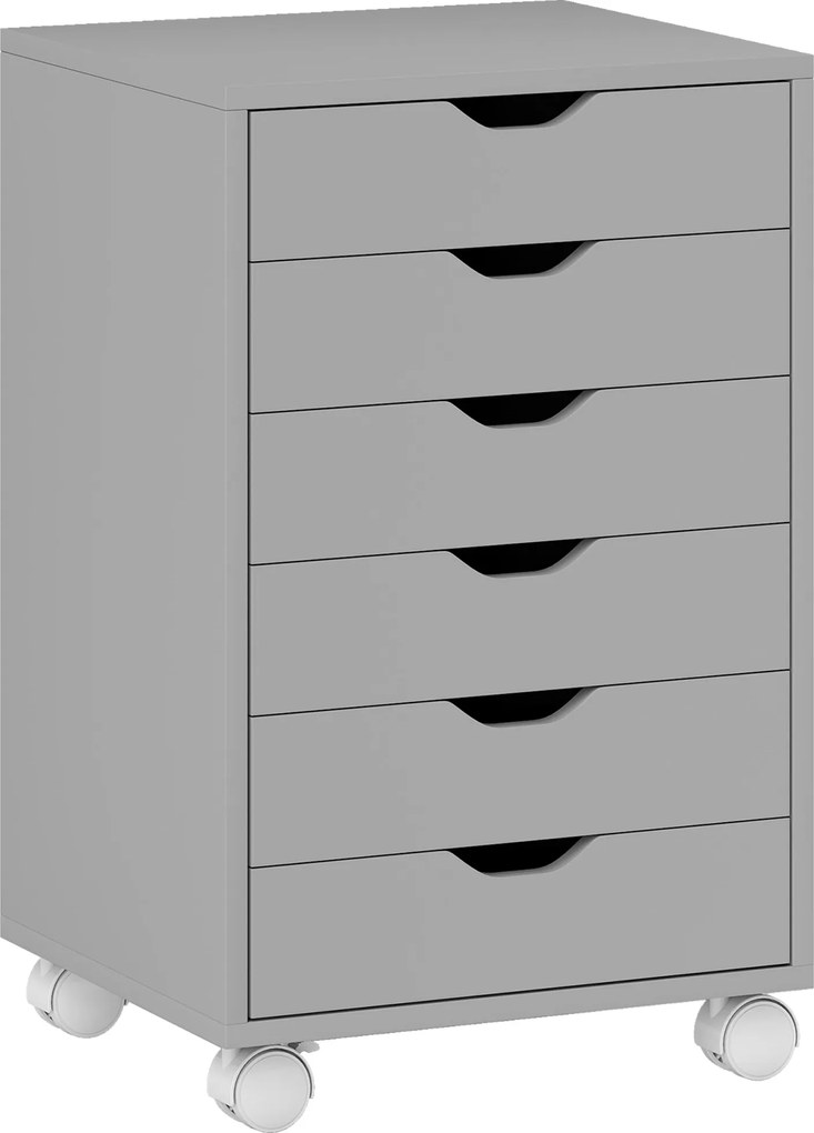 HOMCOM Bloco de Gavetas Móvel Arquivador com 6 Gavetas Suporte para Impressora com Rodas 40x35x63 cm Cinzento | Aosom Portugal
