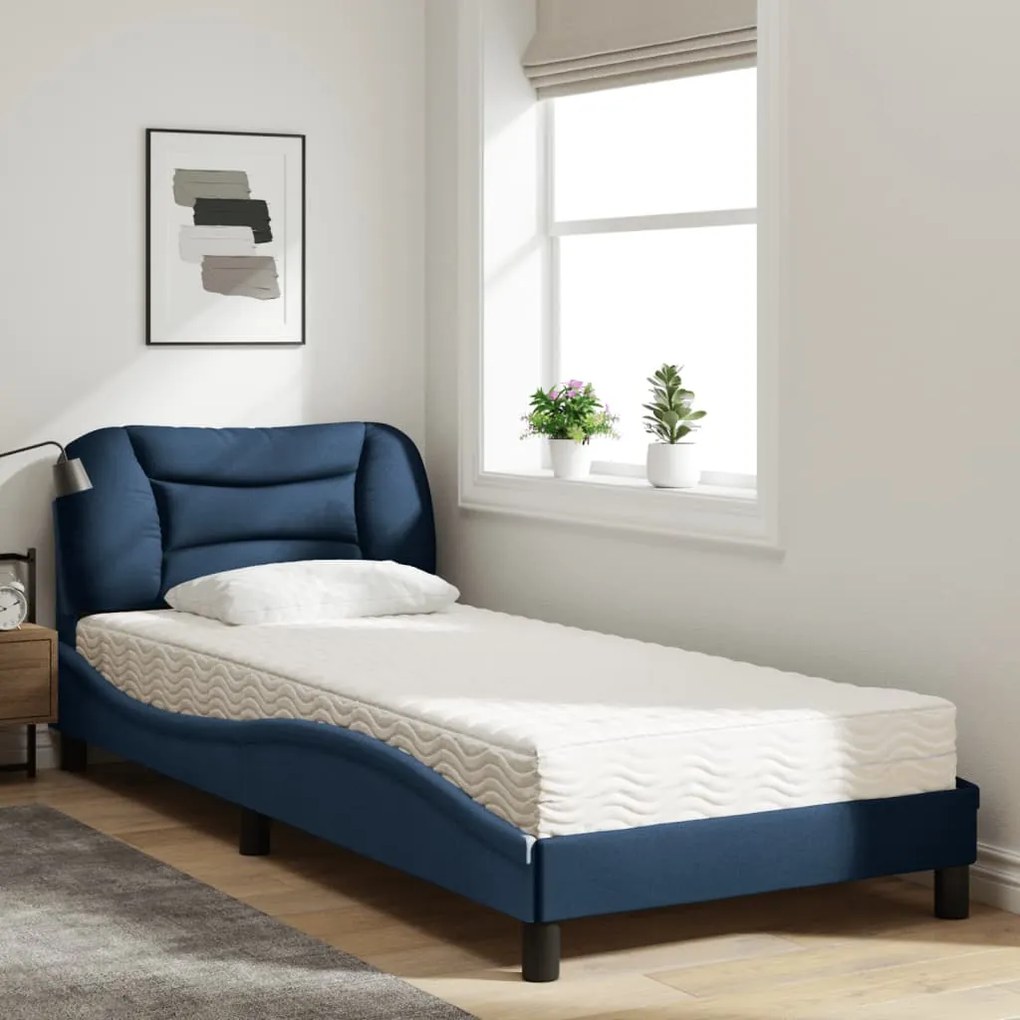 Cama com colchão 90x190 cm tecido azul