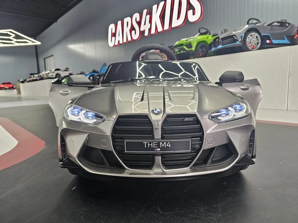 Carro elétrico infantil BMW M4 12V Com Rodas EVA e Assento em couro Cinzento metálico