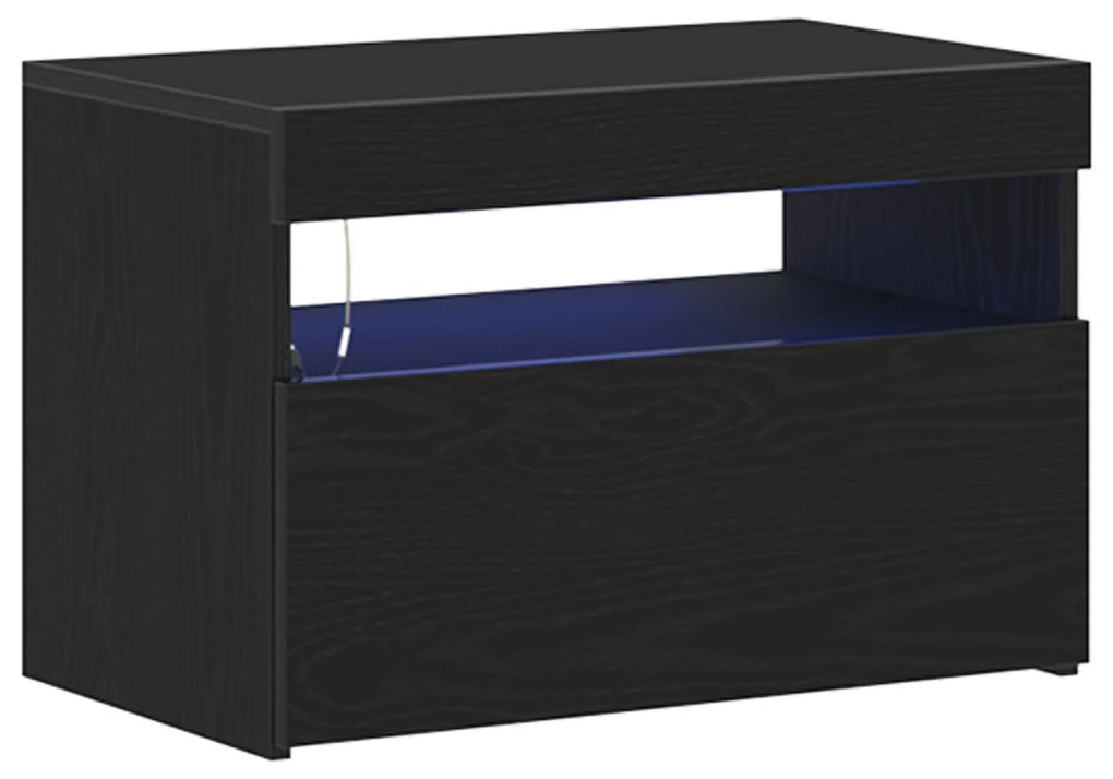 Móvel de TV vidaXL com Luzes LED Carvalho Preto 60x35x40 cm em Madeira