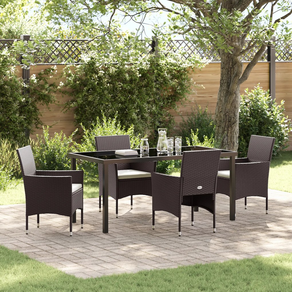 vidaXL Conjunto de Jantar Jardim 5 Peças Castanho Rattan Poliéster