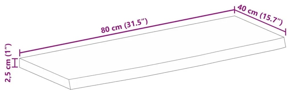 Tampo de mesa c/ borda viva 80x40x2,5cm mangueira áspera maciça