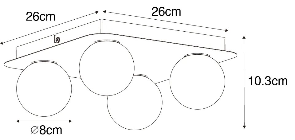 Candeeiro de teto moderno para casa de banho quadrado em latão 4 luzes - Cederic