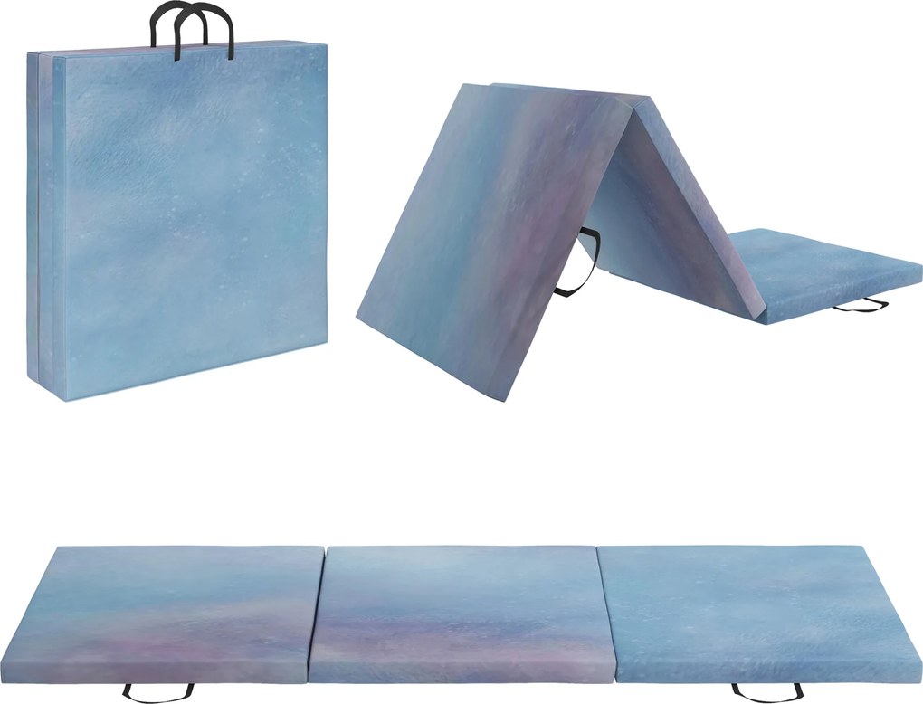 Tapete de Ginástica Dobrável com Espessura de 5 cm Tapete de Exercício 180x60x5 cm com Alças de Transporte Azul Degradê