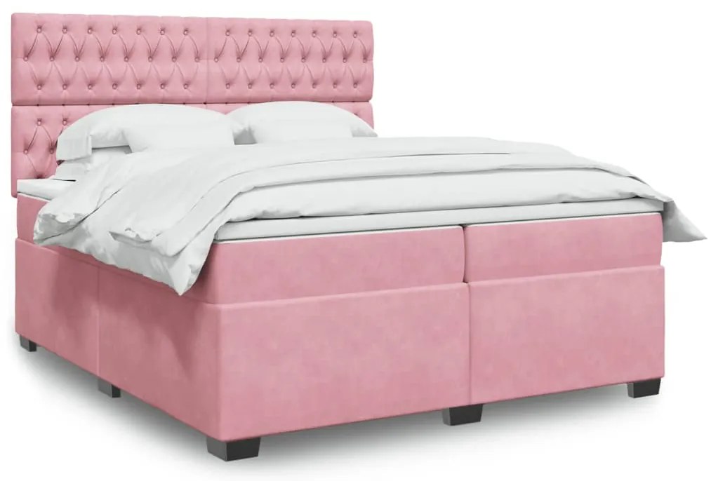 vidaXL Cama com molas/colchão 200x200 cm veludo rosa