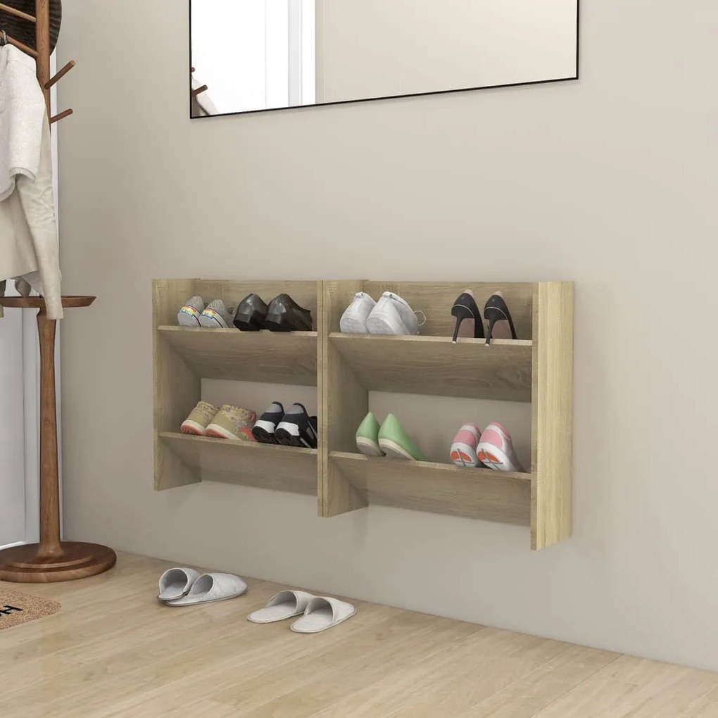 Sapateiras de parede 2 pcs 60x18x60cm contrapl. carvalho sonoma