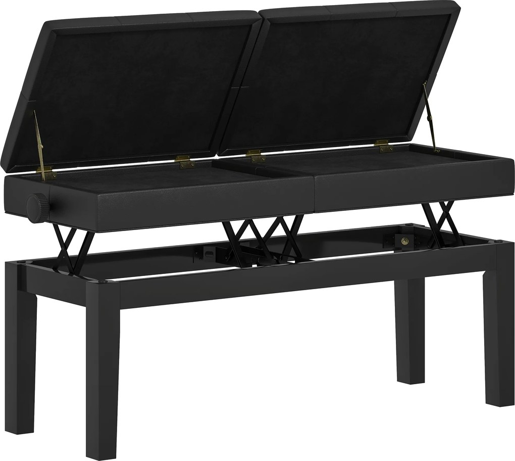 Banco de piano com altura ajustável, banco de piano com espaço de arrumação, banco estofado para teclado, preto