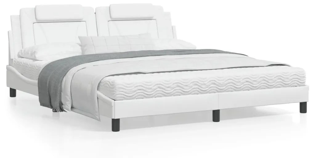 Estrutura cama c/ cabeceira 180x200 cm couro artificial branco