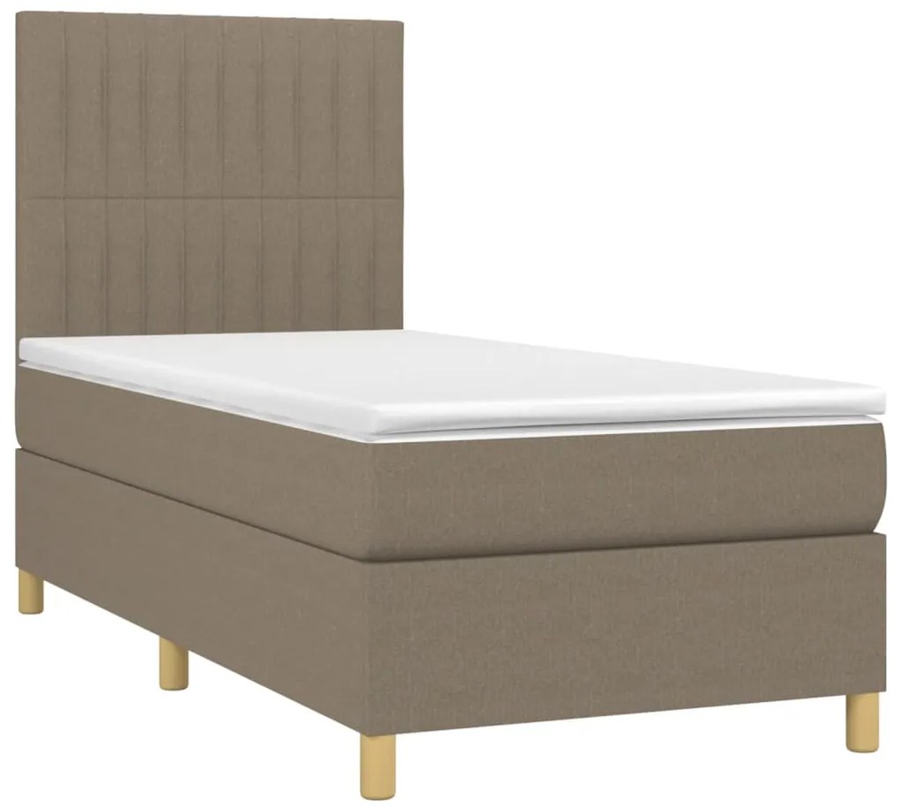 Cama box spring + colchão/LED 80x200cm tecido cinza-acastanhado