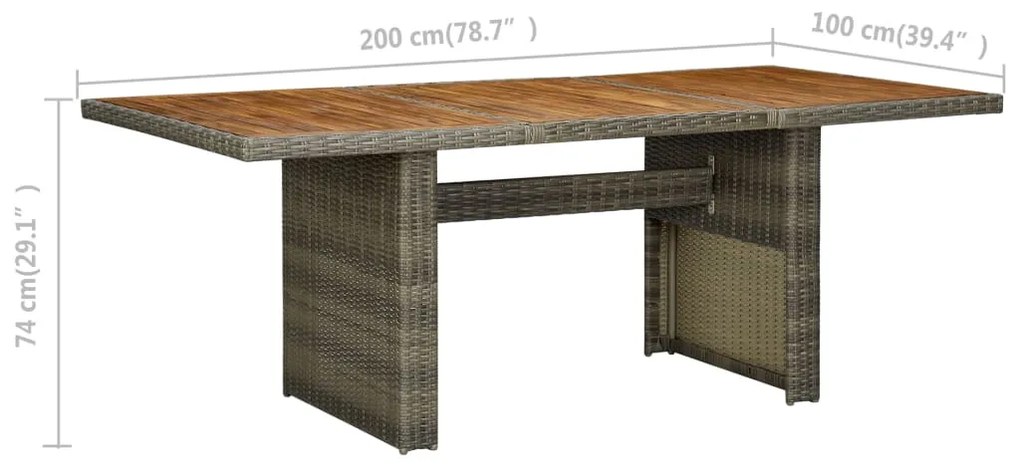 Mesa de jardim vime PE e madeira acácia maciça castanho