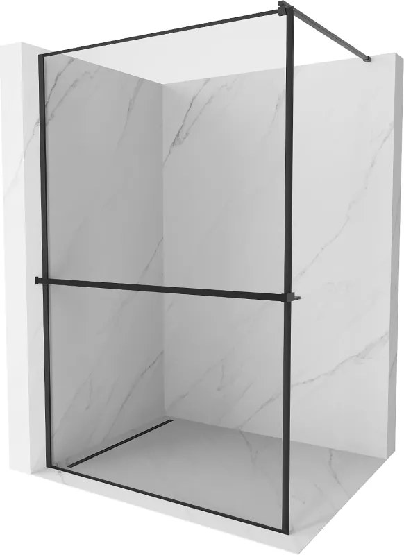 Mexen Kioto+ painel de chuveiro com prateleira Walk-in 110 x 200 cm, moldura preta, preto - 800-110-121-70-70