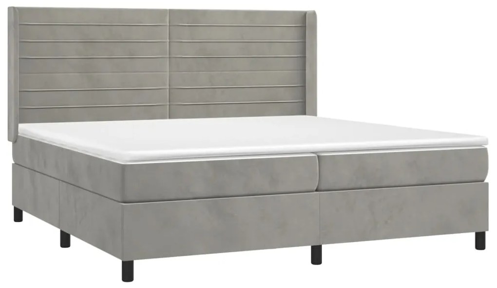 Cama box spring c/ colchão/LED 200x200 cm veludo cinzento-claro