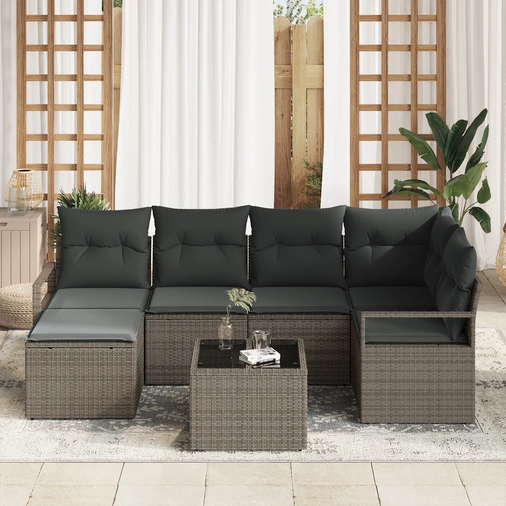 Conjunto de Sofás de Jardim vidaXL 6 Peças com Almofadas Vime Preto