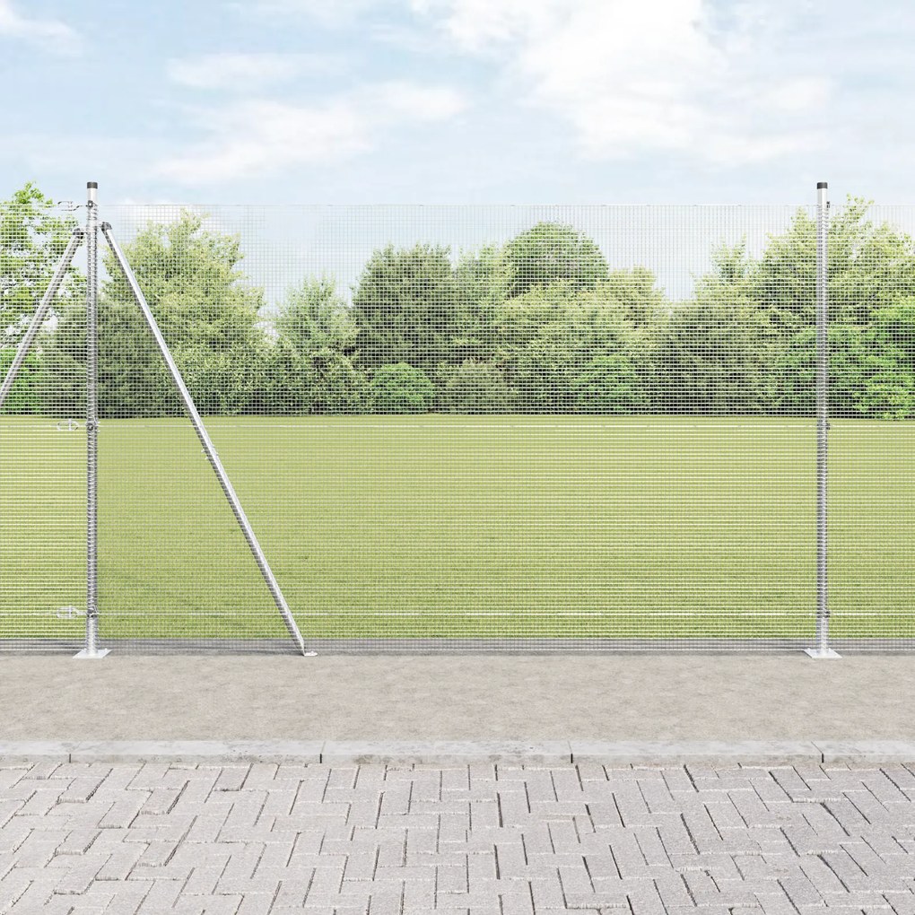 vidaXL Cerca de Arame Soldado com 13 Postes Flangeados 1,5x25 m Aço Galvanizado