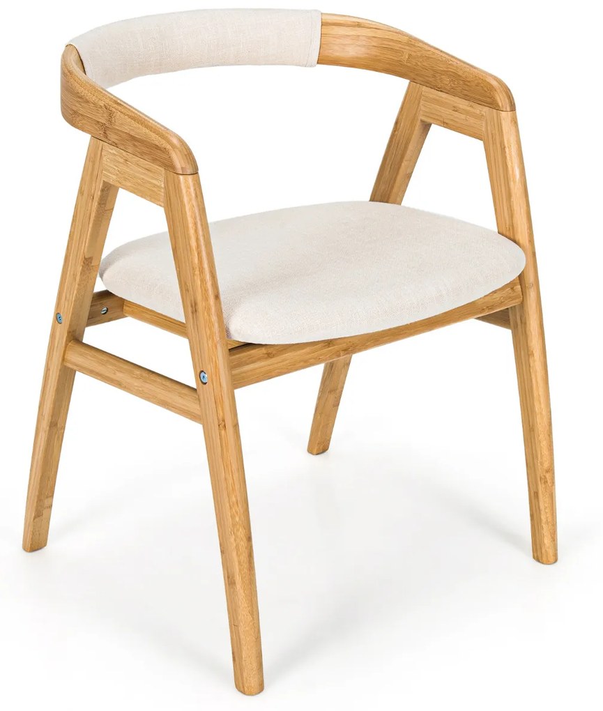 Cadeira de Lazer em Bambu Cadeira de Jantar com Almofada Penteadeira com Encosto Curvo Poltrona para Sala Quarto 54 x 54 x 73 cm Natural