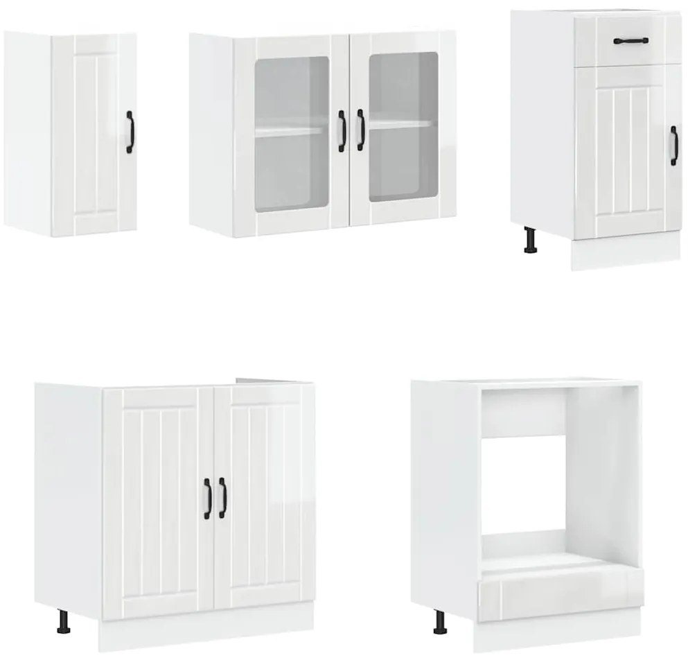 8 peças armário de cozinha conjunto Kalmar branco brilhante