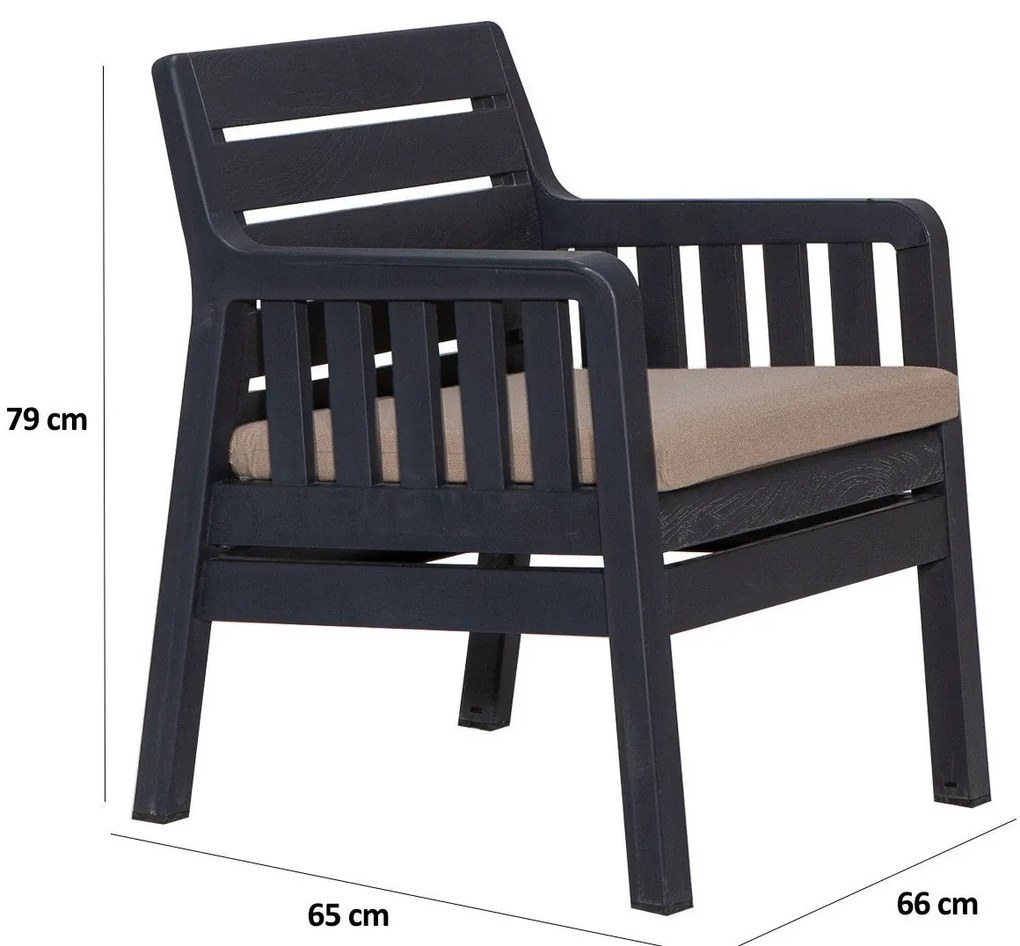Conjunto de Jardim Antracite – 2 Sofás de 1 Lugar e Mesa de Centro – D
