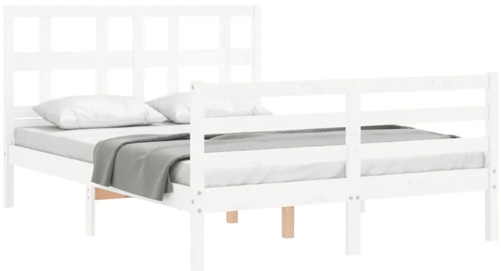Estrutura de cama com cabeceira 140x200cm madeira maciça branco