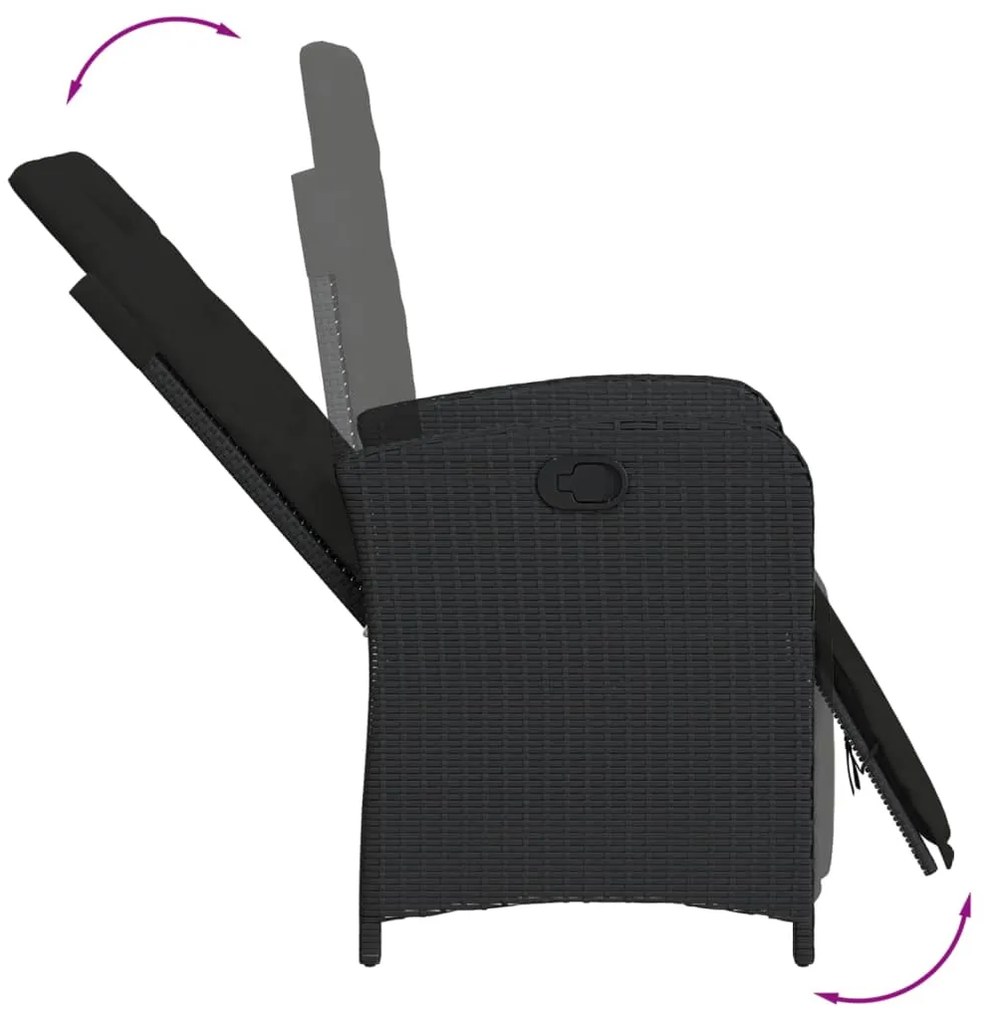 3 pcs conjunto de bistrô com almofadões vime PE preto