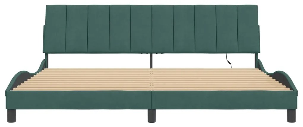 Estrutura de cama c/ luzes LED 200x200 cm veludo verde-escuro
