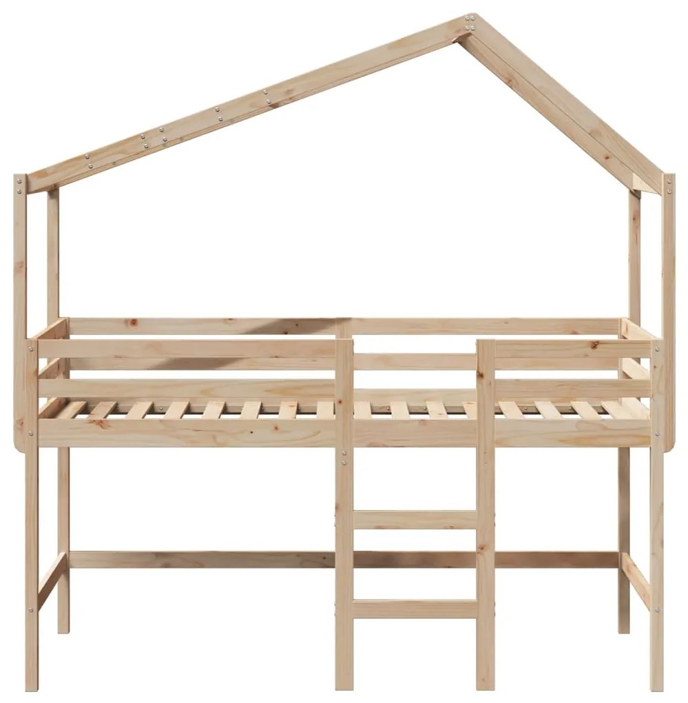 Cama alta c/ escada e telhado 90x190 cm pinho maciço