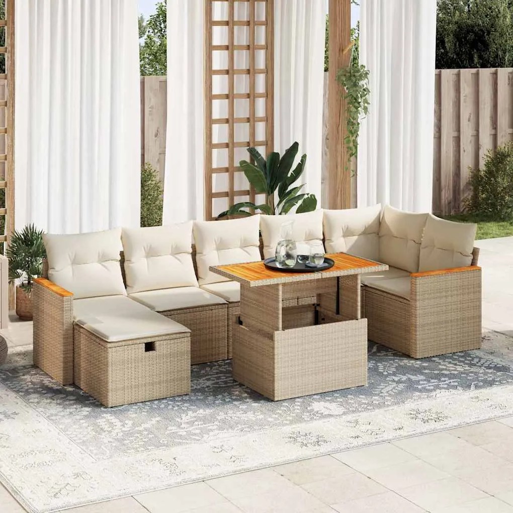 vidaXL 5 pcs conjunto de sofás p/ jardim com almofadões vime PE bege