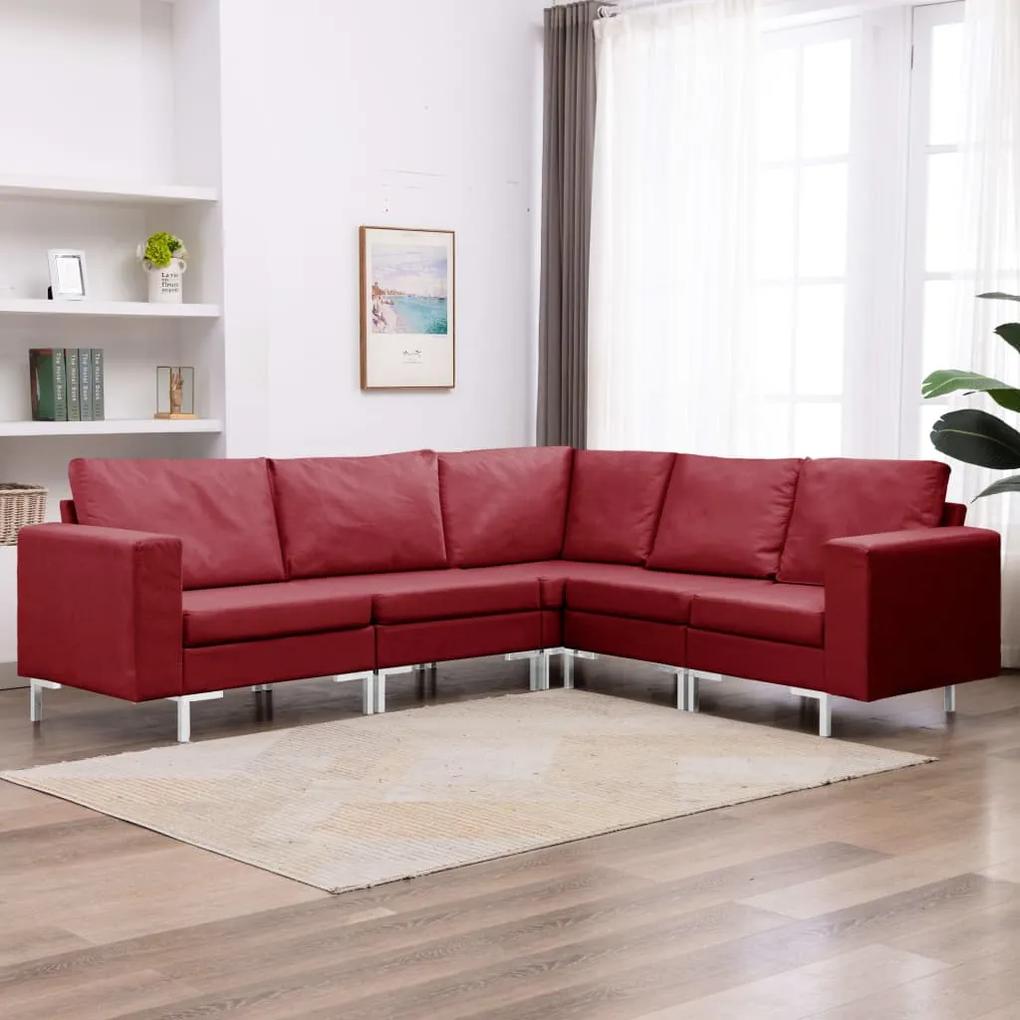 5 pcs conjunto de sofás tecido vermelho tinto