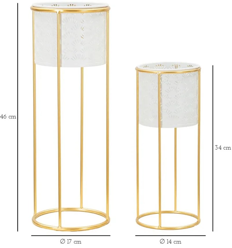 CONJUNTO DE 2 VASOS BRANCO E DOURADO Ø 17X46-14X34 CM (PLANTAS NÃO INCLUIDAS)
